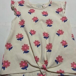 Zara Cream Floral Short Sleeve Tee with Pink & Blue Flowers